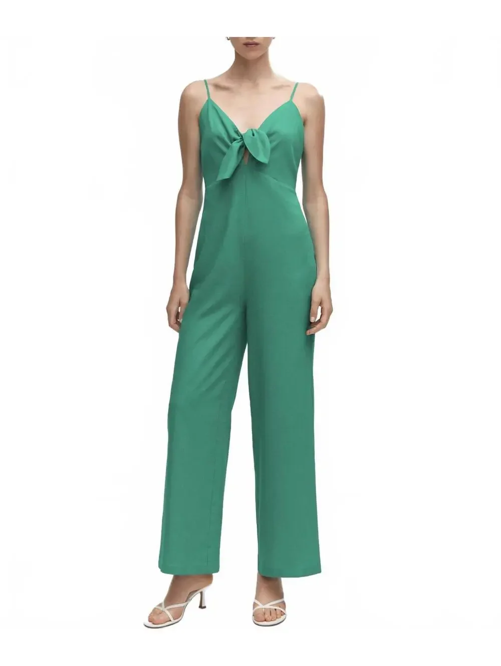 Mango Bow Linen Jumpsuit Green NWT XS